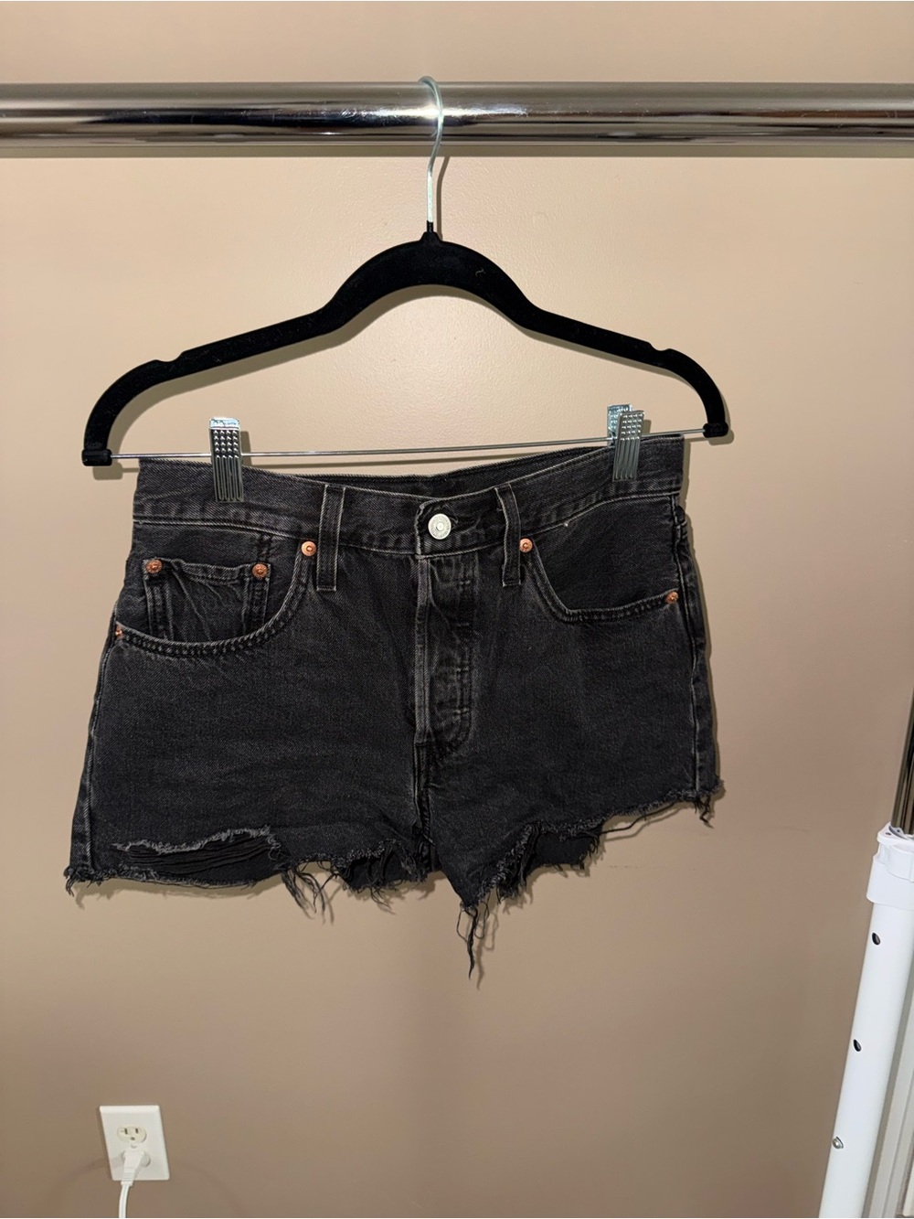 Levi's Black Distressed Denim Cutoff Shorts